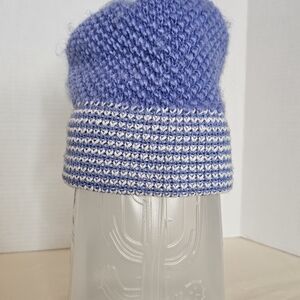 Blue and White Knit Beanie